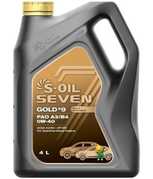 Моторное масло S-OIL SEVEN GOLD #9 PAO A3/B4 0W-40, 4л