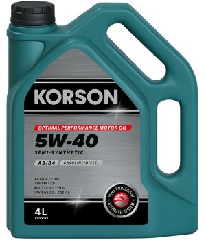 Моторное масло KORSON SEMI-SYNTHETIC A3/B4 5W-40, 4л