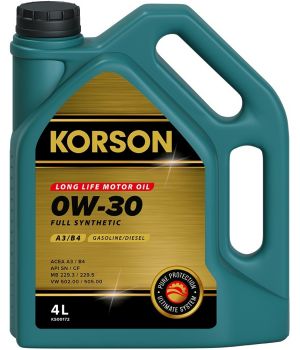 Моторное масло KORSON FULL SYNTHETIC A3/B4 0W-30, 4л