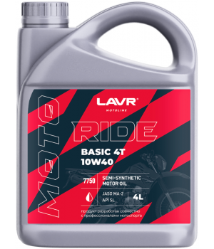 Моторное масло LAVR MOTO RIDE BASIC 4T 10W-40 SL, 4л