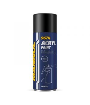 Краска акриловая быстросохнущая черная матовая MANNOL 9674 Acryl Paint Black, 400мл