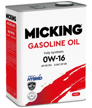Моторное масло MICKING Gasoline Oil MG1 0W-16 SP/RC, 4л