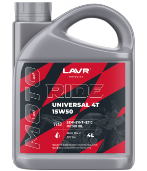 Моторное масло LAVR MOTO RIDE UNIVERSAL 4T 15W-50 SM, 4л